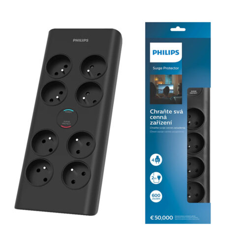 PRZEDŁUŻACZ SIECIOWY PHILIPS LISTWA ZASILAJĄCA PRZEPIĘCIOWA 8 GNIAZDA 2M CZARNY 16A SPN7080BA/60 4895229118331