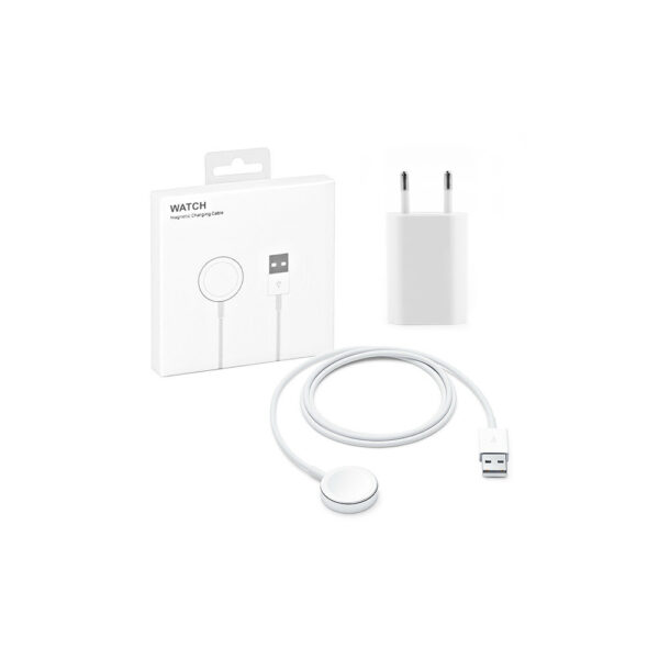 ECOBOX ŁADOWARKA BEZPRZEWODOWA DO APPLE WATCH CABLE MAGSAFE  USB + ŁADOWARKA SIECIOWA USB 1A BIAŁA