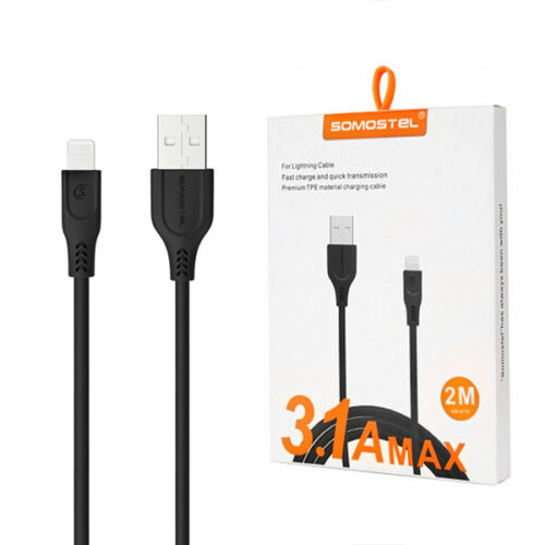 KABEL USB IPHONE 3.1A SOMOSTEL CZARNY 3100mAh QUICK CHARGER QC 3.0 2M POWERLINE SMS-BT02 5902012967508