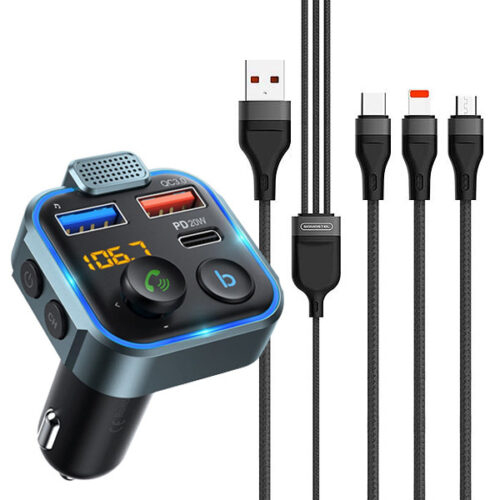 ZESTAW ECOBOX TRANSMITER FM  12/24 V BLUETOOTH 2 X USB + PD 20W + KABEL USB 3W1  CZARNY 2,4A