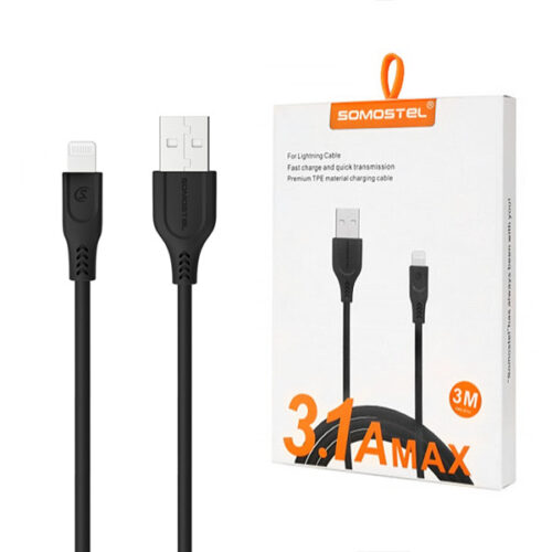 KABEL USB IPHONE 3.1A SOMOSTEL CZARNY 3100mAh QUICK CHARGER QC 3.0 3M POWERLINE SMS-BT03 5902012967539