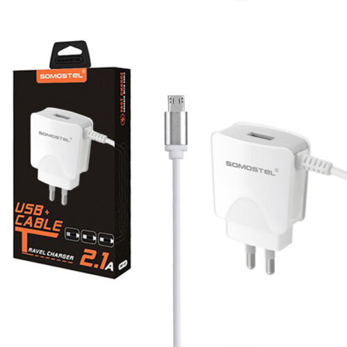 ŁADOWARKA SIECIOWA 2A KABEL USB MICRO BIAŁA SOMOSTEL 2100mA SMS-A03 10,5W 5902012967713