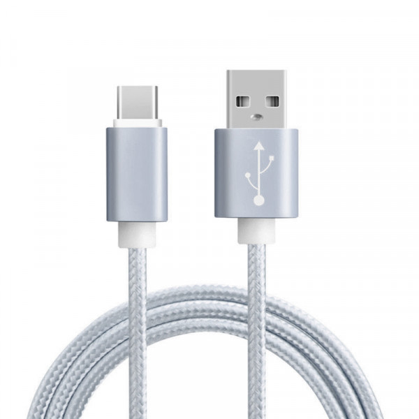 ECONOMY KABEL USB TYP-C 2A NYLON SREBRNY FAST CHARGING 1M 5904238705384