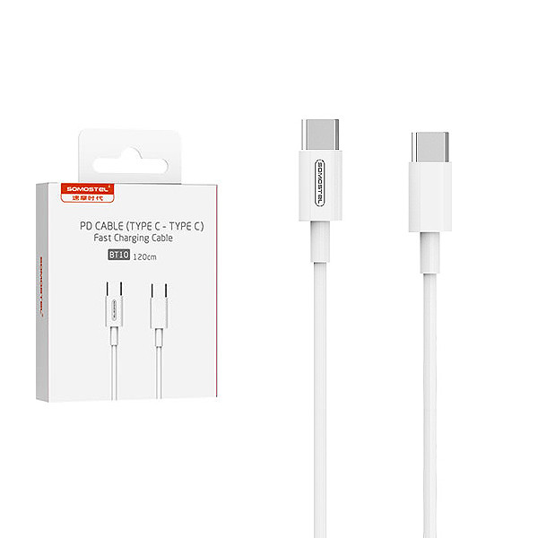 KABEL TYP-C DO TYP-C PD 5A 100W SOMOSTEL BIAŁY 5A POWER DELIVERY 1M PD SMS-BT10 FAST USB-C 5902012968314