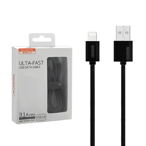 KABEL USB IPHONE 3A SOMOSTEL CZARNY 3100mAh QUICK CHARGER 1.2M SMS-BP02 5902012968369
