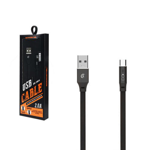 KABEL USB TYP-C 2.4A SOMOSTEL CZARNY 2400mAh QUICK CHARGER QC 3.0 1M USB-C PŁASKI SMS-BW04 5902012968390
