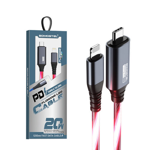 KABEL USB IPHONE DO TYP-C  3.1A SOMOSTEL LED CZERWONY 20W QUICK CHARGER QC 1.2M PD SMS-BY02 5904238704172