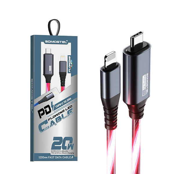 KABEL USB IPHONE DO TYP-C  3.1A SOMOSTEL LED CZERWONY 20W QUICK CHARGER QC 1.2M PD SMS-BY02 5904238704172