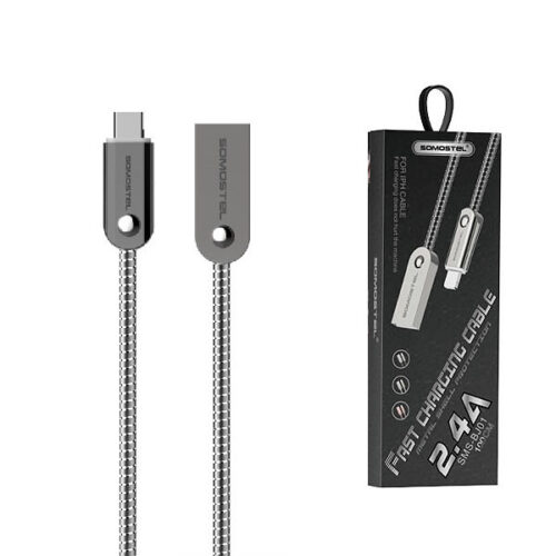KABEL USB MICRO 2.4A SOMOSTEL SREBRNY 2400mAh QUICK CHARGER QC 3.0 1M POWERLINE SMS-BJ01 METAL 5902012969281