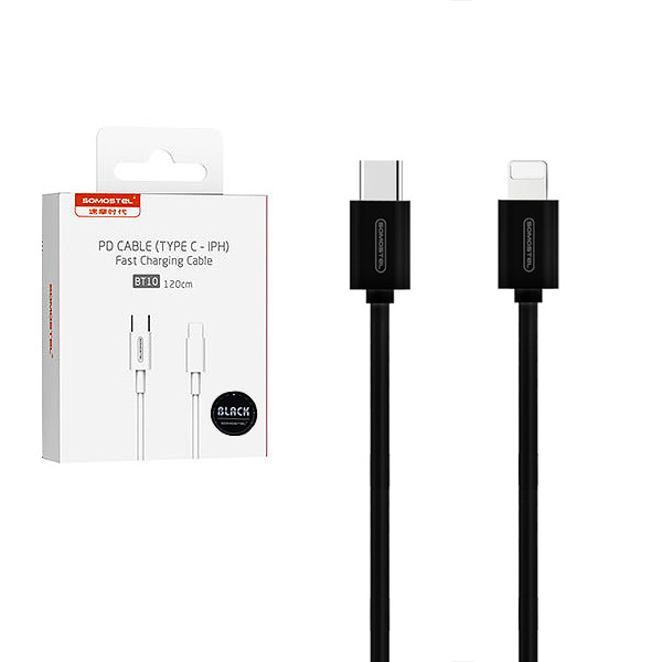 KABEL USB IPHONE DO TYP-C 5A 20W SOMOSTEL CZARNY 5000mAh POWER DELIVERY 1.2M PD SMS-BT10 FAST USB-C 5902012968581