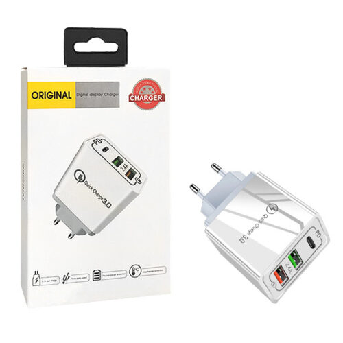 ECOBOX ŁADOWARKA SIECIOWA 2.4A  20W BIAŁA 3.0  2XUSB 1XPD SINGLE
