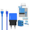 ŁADOWARKA SIECIOWA 2A + KABEL TYP-C NIEBIESKI SOMOSTEL 2100mA 2XUSB DUAL USB-C SMS-A53 10,5W