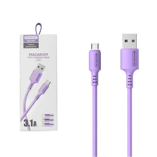 SOMOSTEL KABEL USB MICRO 3A FIOLETOWY 3100mAh QUICK CHARGER 1.2M POWERLINE SMS-BP06 MACARON 5902012968901