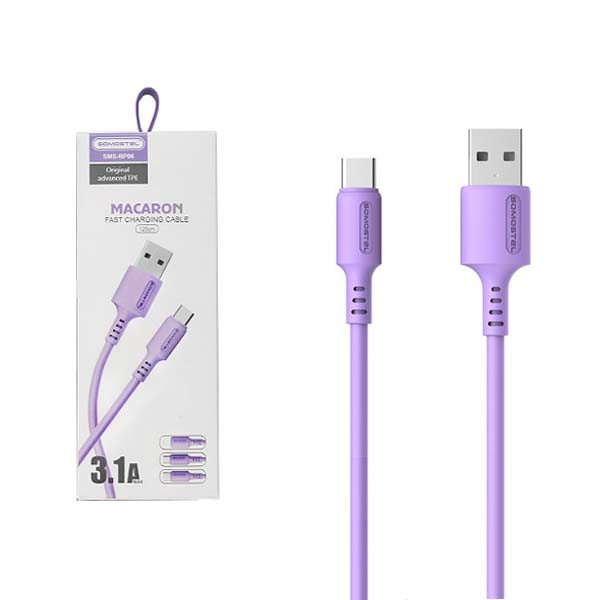 KABEL USB TYP-C 3A SOMOSTEL FIOLETOWY 3100mAh QUICK CHARGER 1.2M POWERLINE USB-C SMS-BP06 MACARON 5902012968888