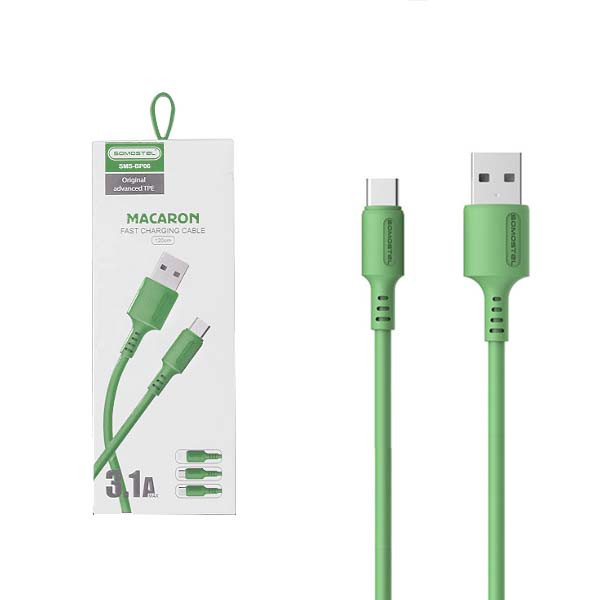 KABEL USB TYP-C 3A SOMOSTEL ZIELONY 3100mAh QUICK CHARGER 1.2M POWERLINE USB-C SMS-BP06 5902012968871