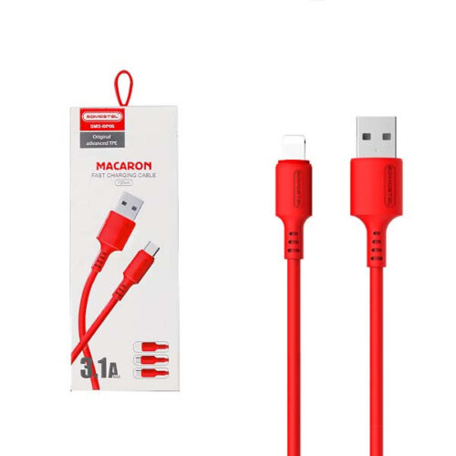 KABEL USB IPHONE 3A SOMOSTEL CZERWONY 3100mAh QUICK CHARGER 1.2M  SMS-BP06 MACARON 5902012968833