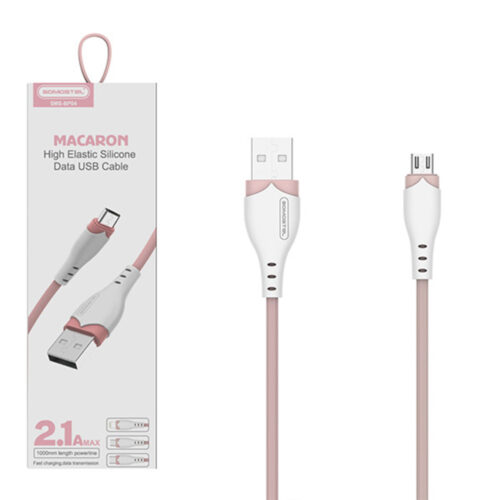 SOMOSTEL KABEL USB MICRO 2.1A RÓŻOWY 2100mAh QUICK CHARGER 1.2M POWERLINE SMS-BP04 MACARON 5902012968987