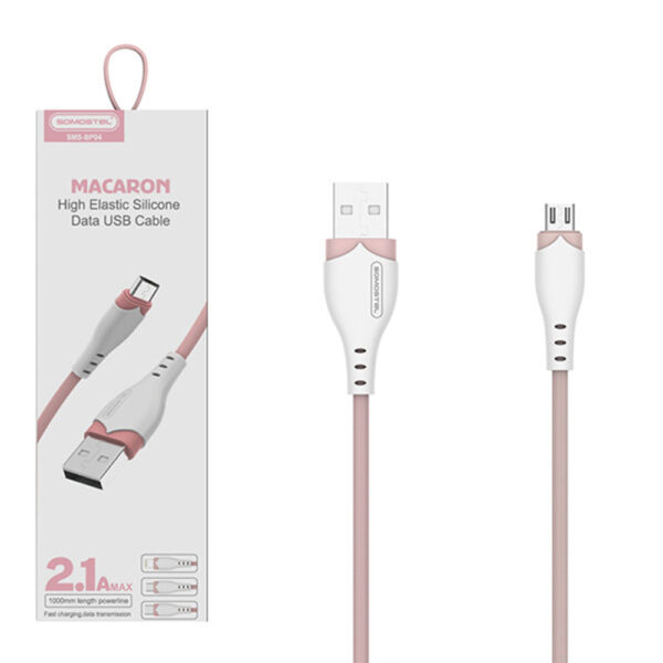 SOMOSTEL KABEL USB MICRO 2.1A RÓŻOWY 2100mAh QUICK CHARGER 1.2M POWERLINE SMS-BP04 MACARON 5902012968987