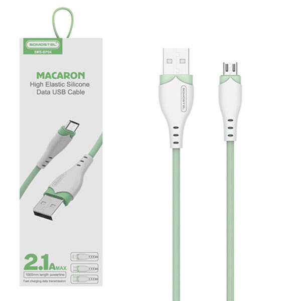 SOMOSTELKABEL USB MICRO 2.1A ZIELONY 2100mAh QUICK CHARGER 1.2M POWERLINE SMS-BP04 MACARON 5902012968970
