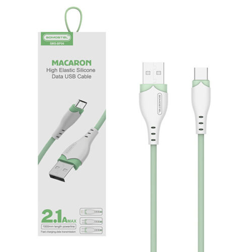 KABEL USB TYP-C 2.1A SOMOSTEL ZIELONY 2100mAh QUICK CHARGER 1.2M POWERLINE USB-C SMS-BP04 MACARON 5902012968963
