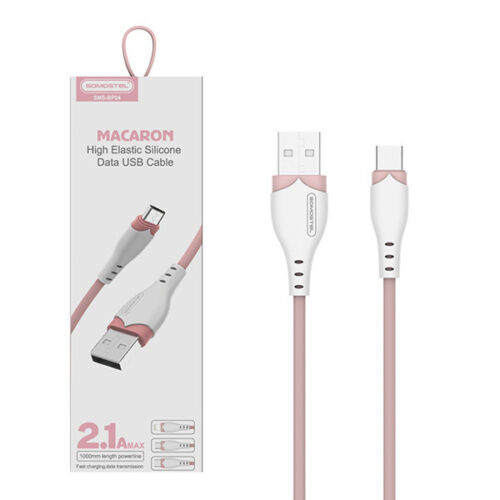 KABEL USB TYP-C 2.1A SOMOSTEL RÓŻOWY 2100mAh QUICK CHARGER 1.2M POWERLINE USB-C SMS-BP04 MACARON 5902012968956