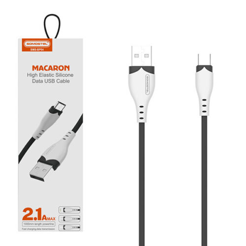 KABEL USB TYP-C 2.1A SOMOSTEL CZARNY 2100mAh QUICK CHARGER 1.2M POWERLINE USB-C SMS-BP04 MACARON 5902012968949