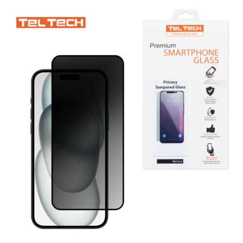 TELTECH PREMIUM SZKŁO HARTOWANE PRIVACY ZACIEMNIAJĄCE IPHONE 15 PRO 5904238716120
