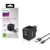 ŁADOWARKA SIECIOWA 3A 15,5W CZARNA PHILIPS + KABEL TYP-C USB-C 3100mA 2XUSB DUAL QUICK CHARGE Phil-DLP2307A/12 6959033844119