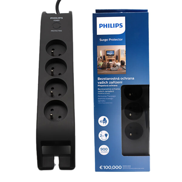 PRZEDŁUŻACZ SIECIOWY PHILIPS  LISTWA ZASILAJĄCA PRZEPIĘCIOWA 4 GNIAZDA 2M CZARNY SPN3140A/60 4895229108738