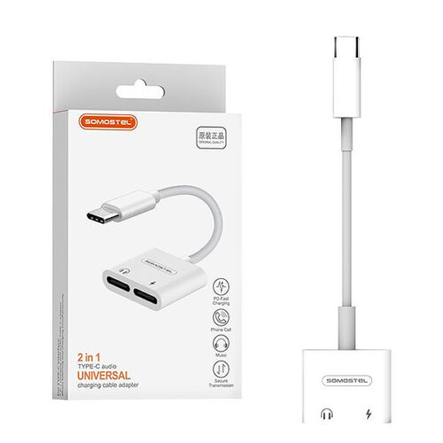ADAPTER HF TYP-C SOMOSTEL BIAŁY SMS-BZ06 AUDIO USB-C + ZASILANIE 5902012969663