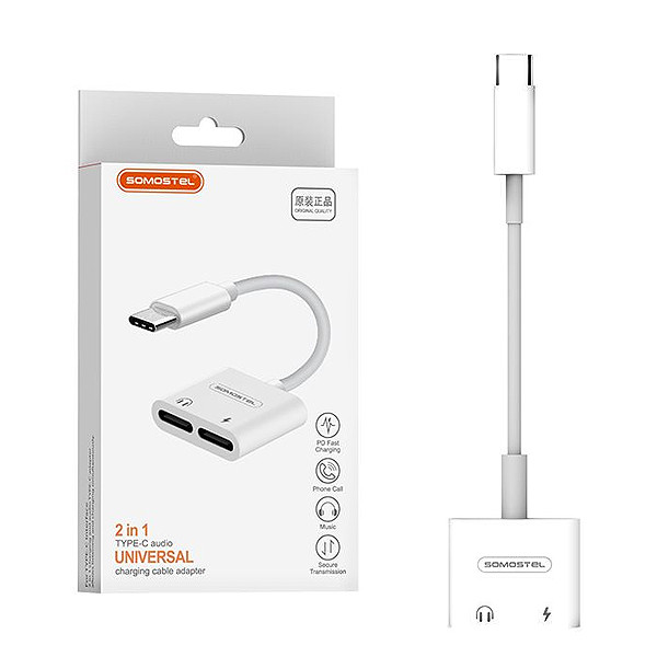 ADAPTER HF TYP-C SOMOSTEL BIAŁY SMS-BZ06 AUDIO USB-C + ZASILANIE 5902012969663