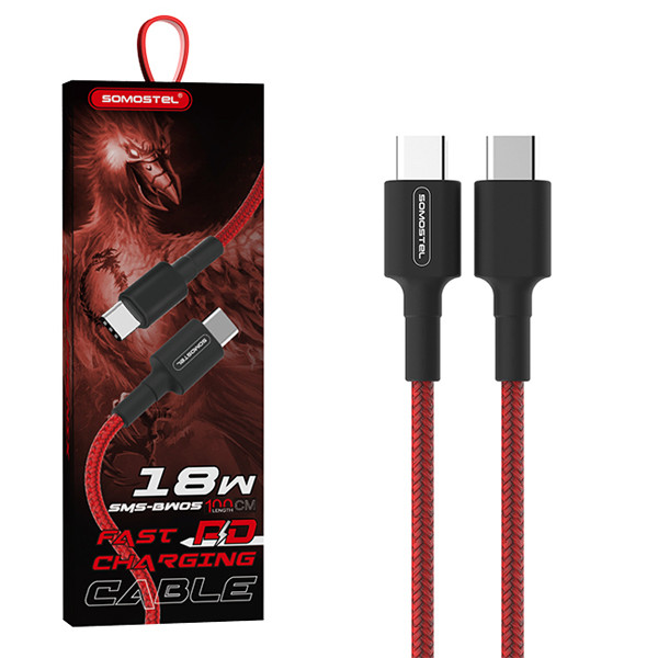 KABEL TYP-C DO TYP-C PD 3.6A SOMOSTEL CZERWONY 18W  1M POWER DELIVERY SMS-BW05 PD USB-C TYPC 5902012969656