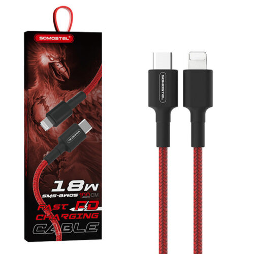 KABEL USB TYP-C DO IPHONE 3.6A SOMOSTEL CZERWONY 18W 1M POWER DELIVERY SMS-BW05 PD 5902012969625