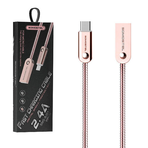 KABEL USB TYP-C 2.4A SOMOSTEL RÓŻOWY 2400mAh QUICK CHARGER QC 3.0 1M POWERLINE SMS-BJ01 USB-C METAL 5902012969878