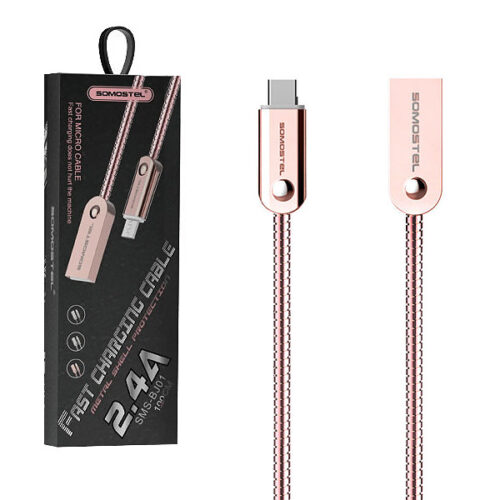 SOMOSTEL KABEL USB MICRO 2.4A RÓŻOWY QC 3.0 1M POWERLINE SMS-BJ01 USB-C METAL 5902012969885
