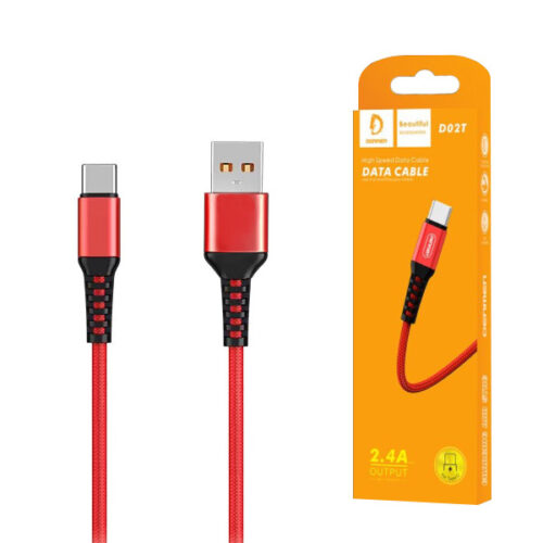 KABEL USB WZMACNIANY OPLOT TYP-C DENMEN CZERWONY 1M D02T 6973224870138