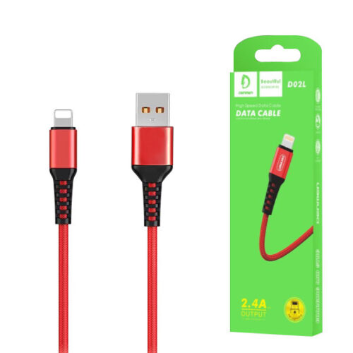DENMEN KABEL USB DO LIGHTNING 2.4A WZMACNIANY OPLOT IPHONE DENMEN CZERWONY 1M D02L 6973224870077