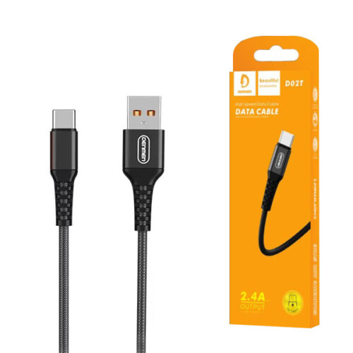 KABEL USB WZMACNIANY OPLOT TYP-C DENMEN CZARNY 1M D02T 6973224870145
