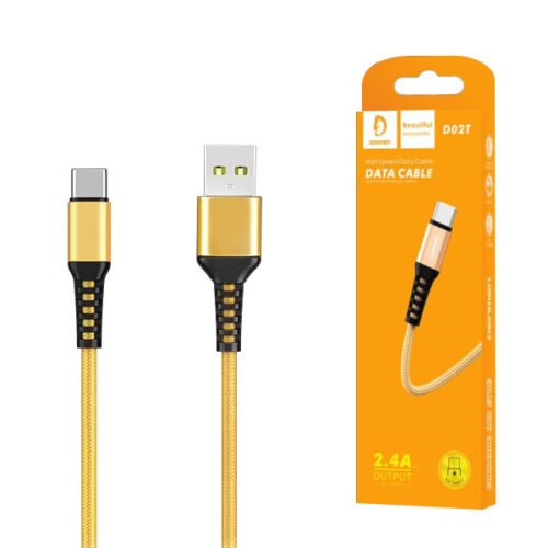 KABEL USB WZMACNIANY OPLOT TYP-C DENMEN ZŁOTY 1M D02T 6973224870152