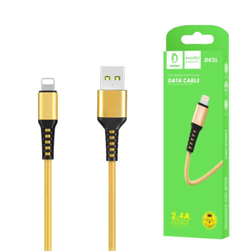 DENMEN KABEL USB DO LIGHTNING 2.4A WZMACNIANY OPLOT IPHONE DENMEN ZŁOTY 1M D02L 6973224870091