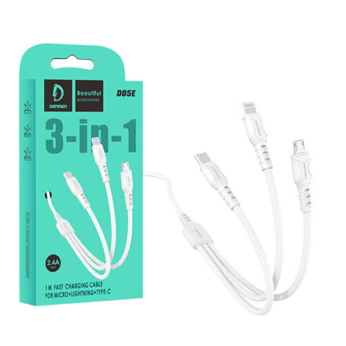 KABEL USB 3W1 DENMEN BIAŁY 1M D05E 2,4A 1M 6973224871012