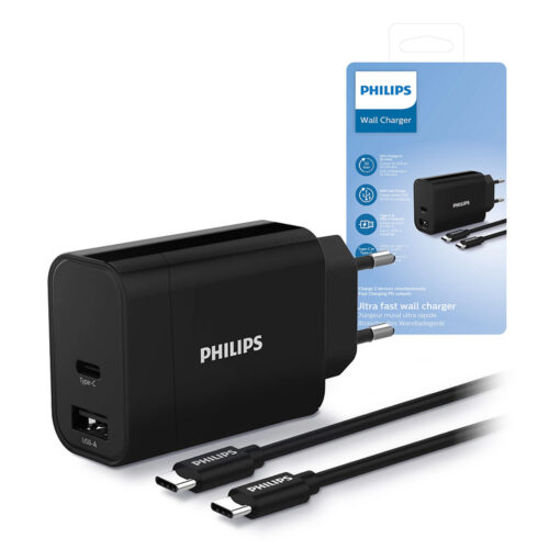 ŁADOWARKA PHILIPS  30W USB-A + USB-C PD QC + KABEL 1M TYP- C NA TYP- C PD Phil-DLP2621C/12 4895229103733