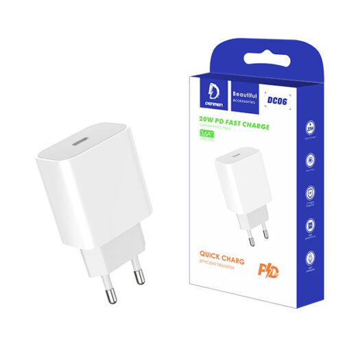 ŁADOWARKA SIECIOWA 3,6A 20W BIAŁA DENMEN 3600mA DC06 TYP-C PD SINGLE 6973224871975