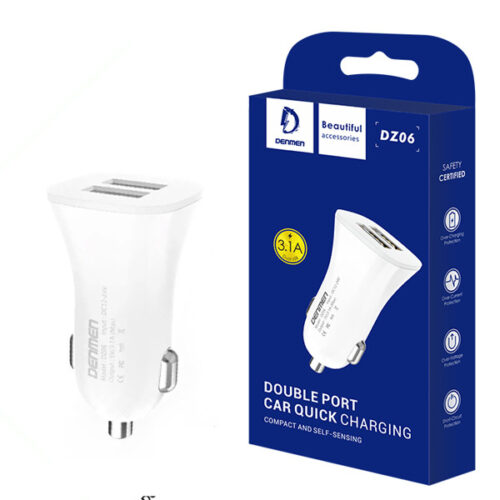 ŁADOWARKA SAMOCHODOWA 3A BIAŁA DENMEN 3100mA DUAL FAST CHARGING 2XUSB DZ06 15W 6973224871159