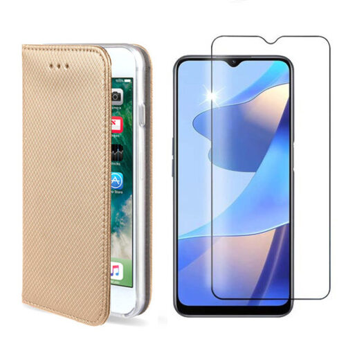ZESTAW KABURA MAGNETO SAMSUNG  A15 4G / A15 5G ZŁOTY + SZKŁO HARTOWANE OCHRONNE 5904238715321
