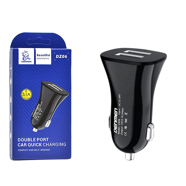 ŁADOWARKA SAMOCHODOWA 3A CZARNA DENMEN 3100mA DUAL FAST CHARGING DZ06 2XUSB 15W 6973224873122