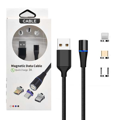 ECOBOX KABEL USB 3w1 MAGNETYCZNY 3A 360 CZARNY SZYBKIE ŁADOWANIE  + TRANSFER DANYCH MICRO TYP-C IPHONE 5904238705728