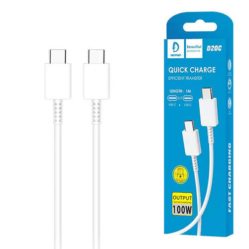 KABEL USB TYP-C DO TYP-C PD USB-C 3,6A DENMEN BIAŁY 1M D20C 100W 6973224872361