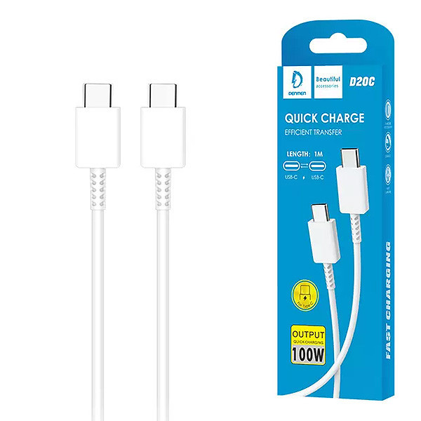 KABEL USB TYP-C DO TYP-C PD USB-C 3,6A DENMEN BIAŁY 1M D20C 100W 6973224872361