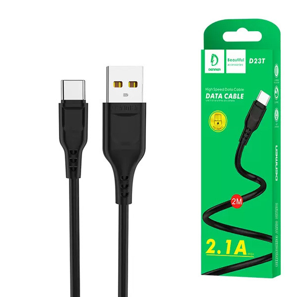 KABEL USB TYP-C DENMEN 2.1A CZARNY 2M USB 2.1A D23 6973224870398